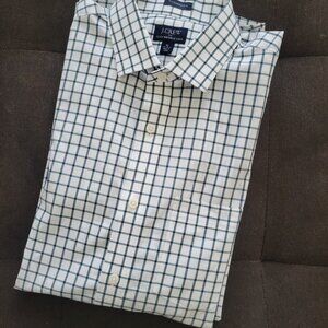 Mens J. Crew Flex Wrinkle Free "Thompson" sz M 15 15 1/2" Long Sleeve White Navy